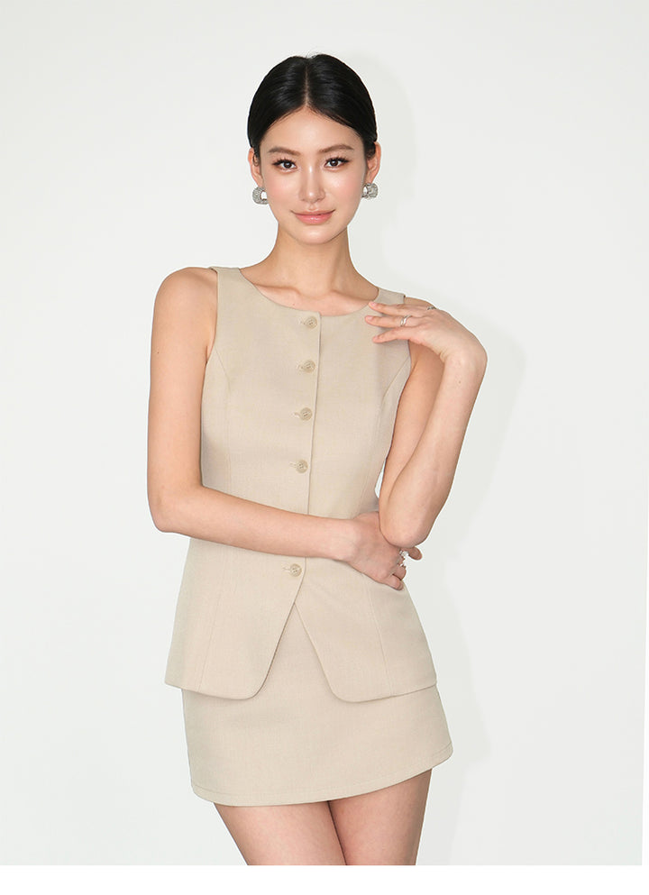 Sculpted Sleeveless Blazer Mini Set NHMS0180