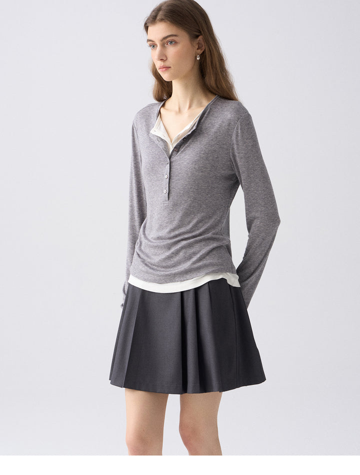 Premium Button Henley Knit Top SSKT0280