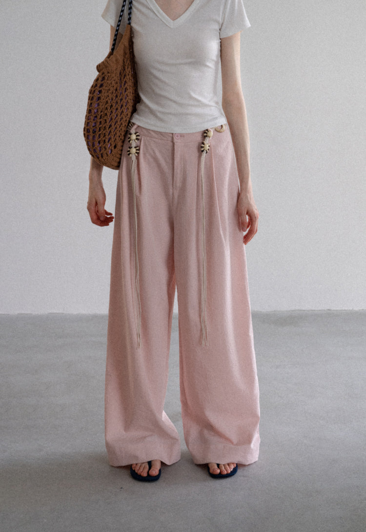 BohoCharm Shell Embellished Wide-Leg Pants EKWP0204