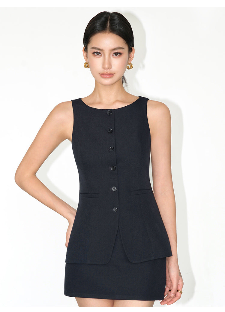 Sculpted Sleeveless Blazer Mini Set NHMS0180