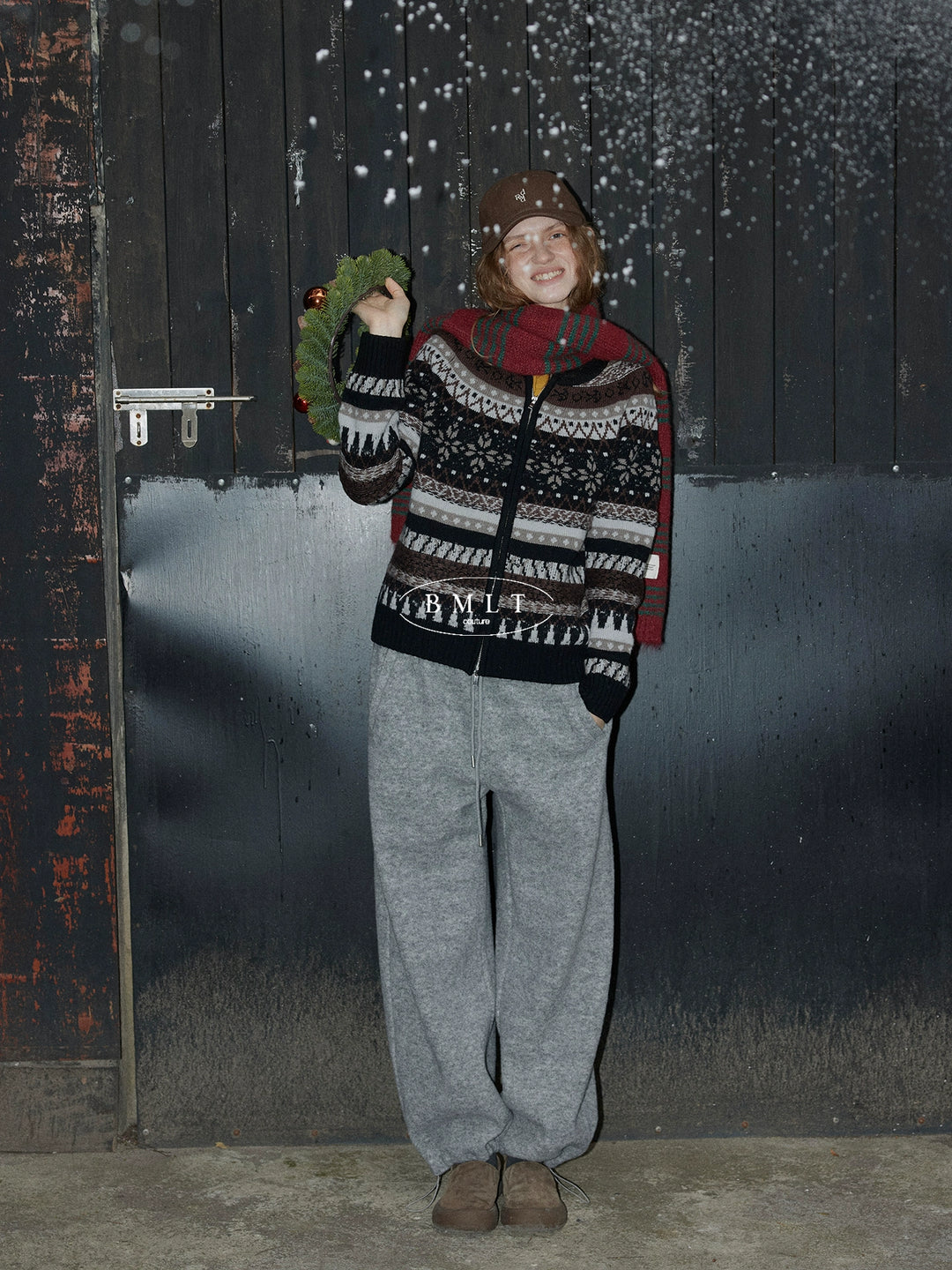 BMLT [Rock Sugar Flower Tea] Korean autumn and winter wool gray elastic waist loose straight thickened casual sweatpants