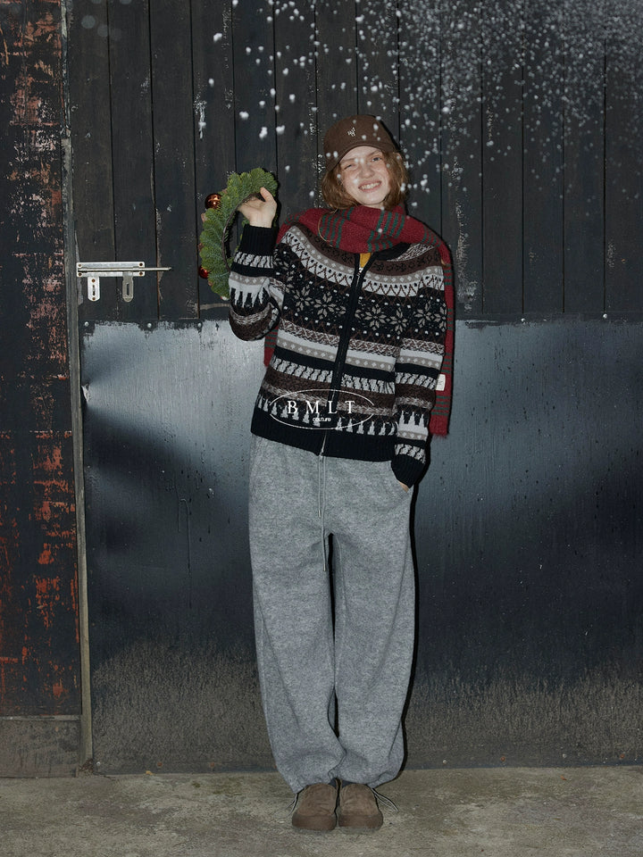 BMLT [Rock Sugar Flower Tea] Korean autumn and winter wool gray elastic waist loose straight thickened casual sweatpants