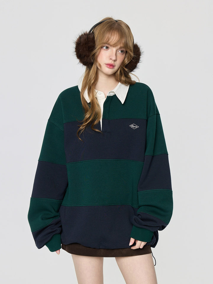 Varsity Stripe Polo Fleece Sweatshirt TSSS0308