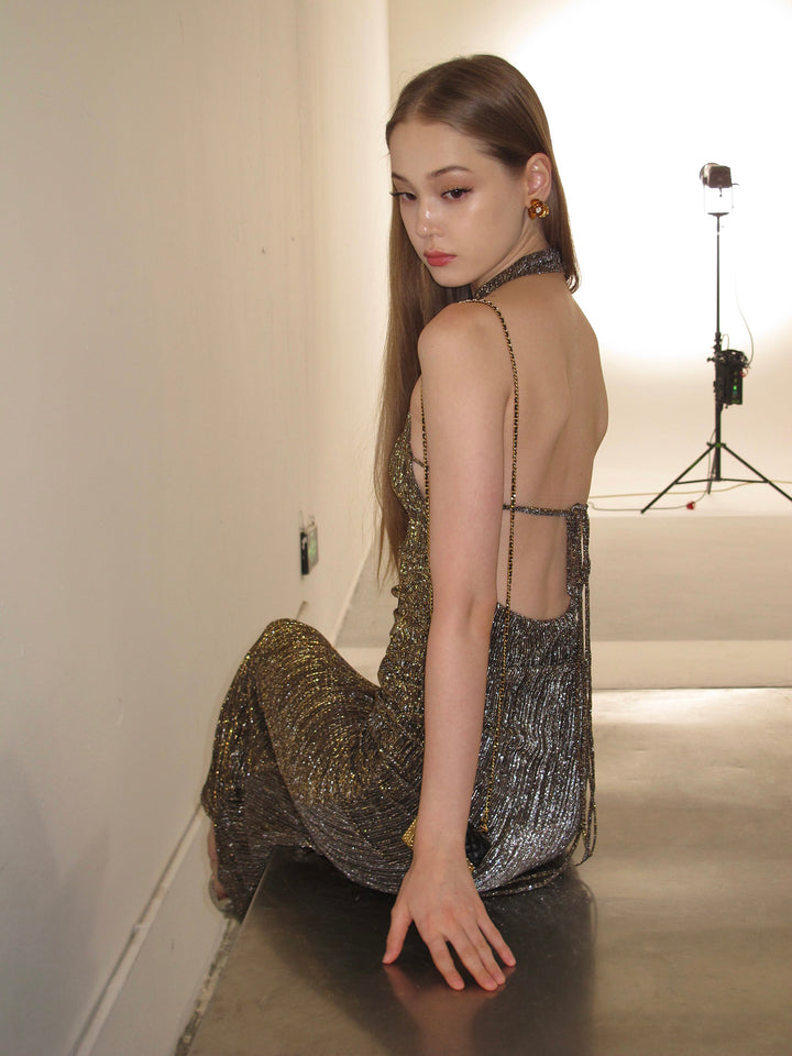 Golden Glimmer Halter Dress & Top SNTT0255