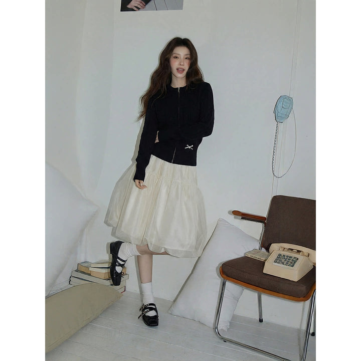 Ribbon Zip Cable Knit Cardigan KKZC0325