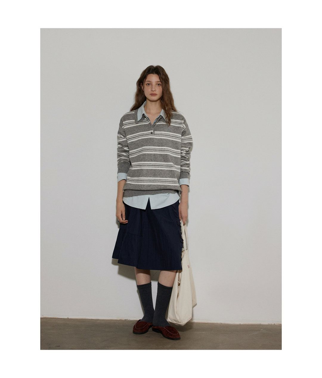 Heather Stripe Relaxed Polo Knit LCPK0281