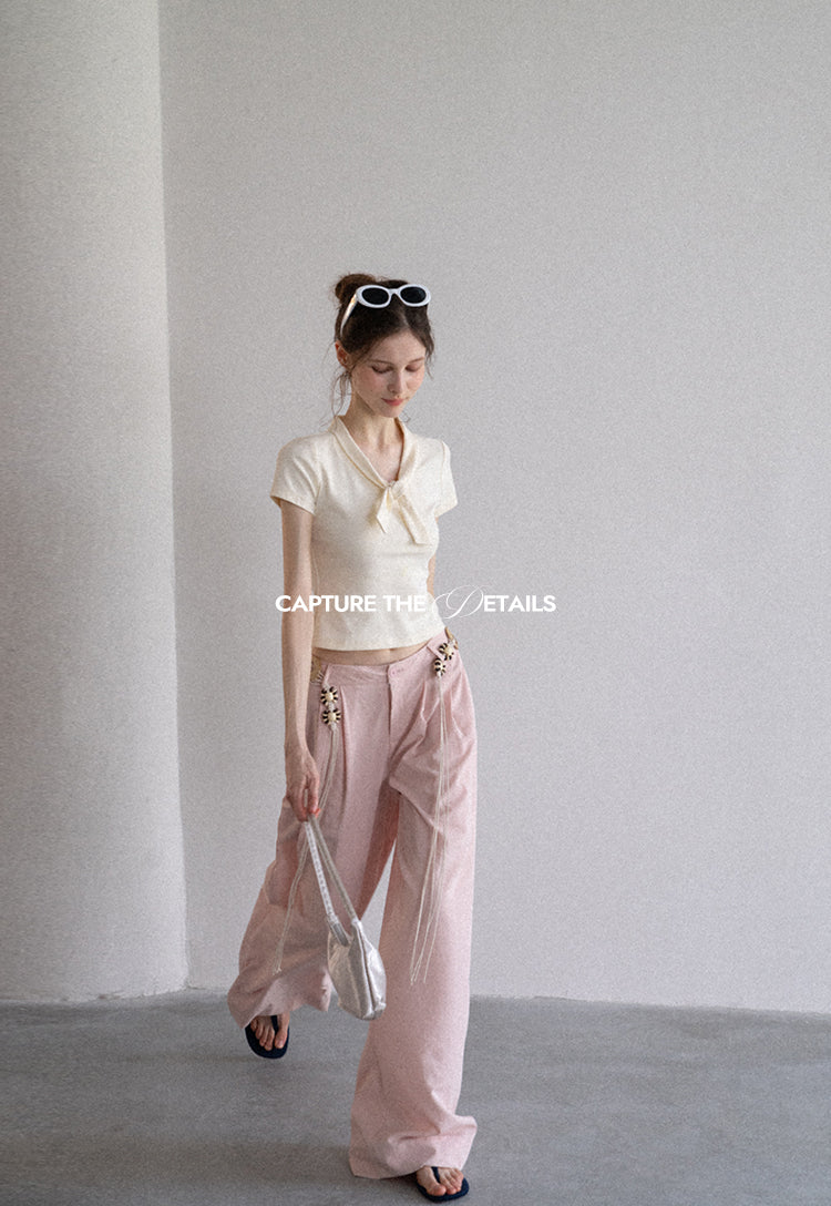 BohoCharm Shell Embellished Wide-Leg Pants EKWP0204
