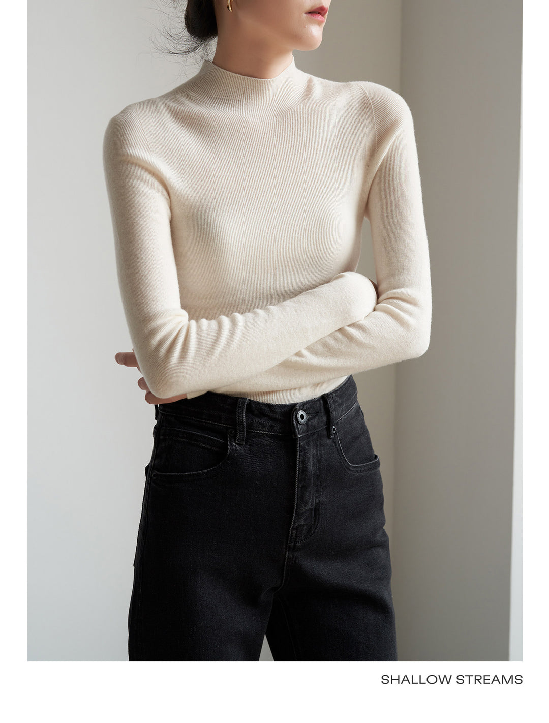 Silkline Merino Mock Neck Knit Top SSKT0316