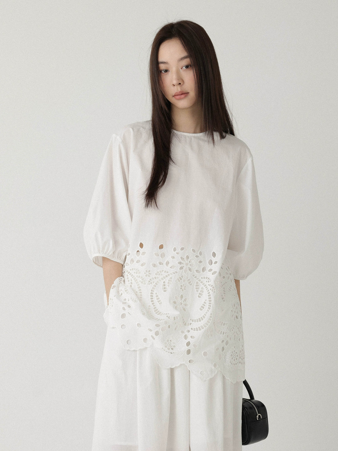 Breeze Broderie Cotton Puff Sleeve Shirt LCPS0194