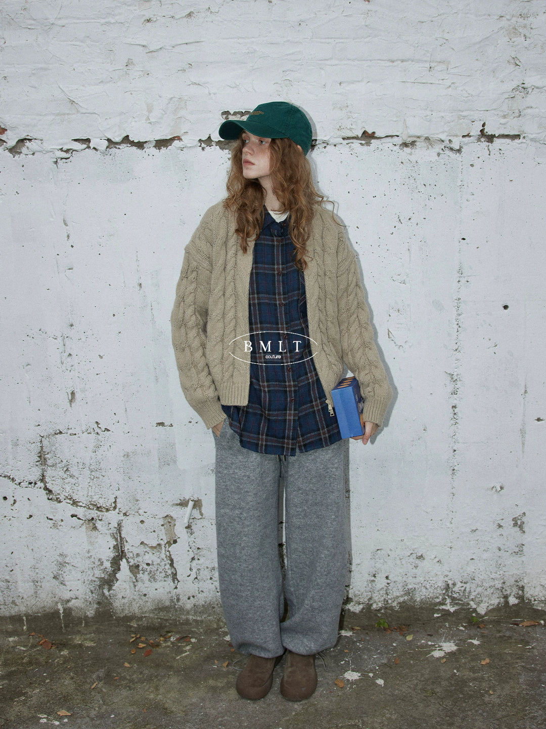 BMLT [Rock Sugar Flower Tea] Korean autumn and winter wool gray elastic waist loose straight thickened casual sweatpants
