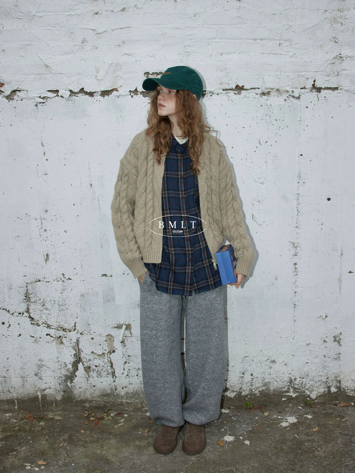 BMLT [Rock Sugar Flower Tea] Korean autumn and winter wool gray elastic waist loose straight thickened casual sweatpants