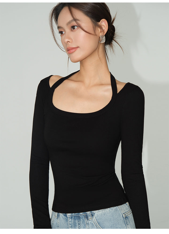 Strap Detail Square Neck Long Sleeve NHSN0261