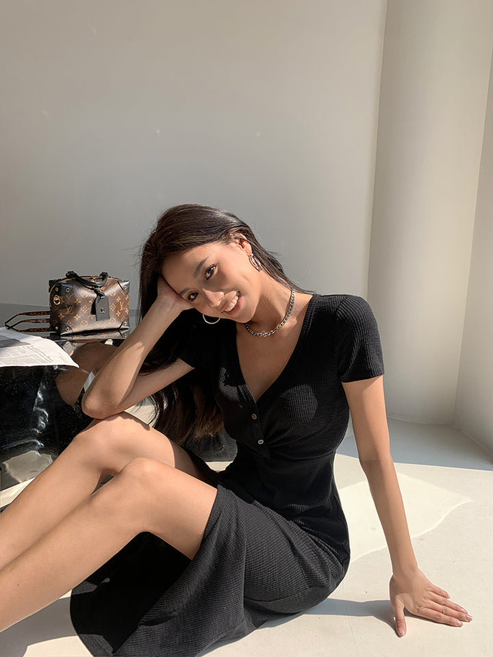TwistEase Ribbed Midi Dress DGMD0236