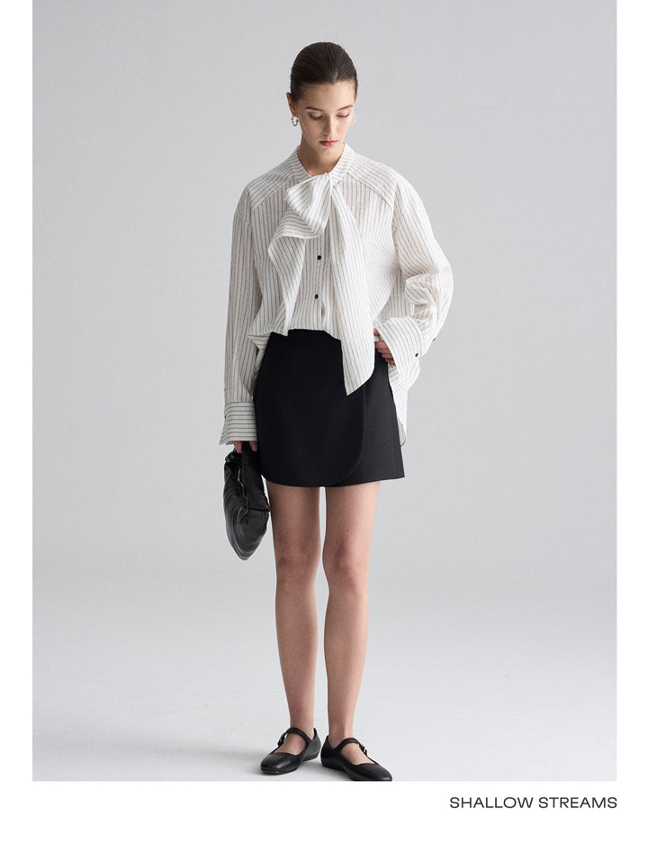 Ribbon Drape Stripe Blouse SSSB0172