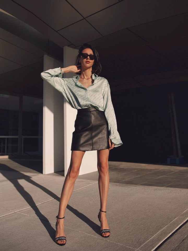 Chic High-Waist A-Line Leather Skirt NCLS0112
