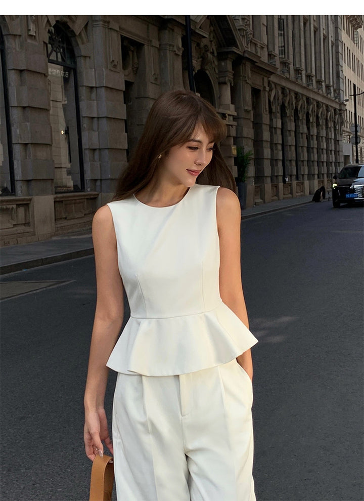 UrbanPetal Peplum Top & Wide-Leg Suit Set NHSS0205