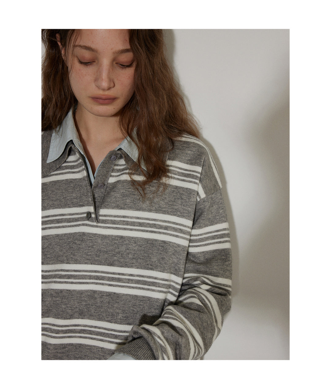 Heather Stripe Relaxed Polo Knit LCPK0281