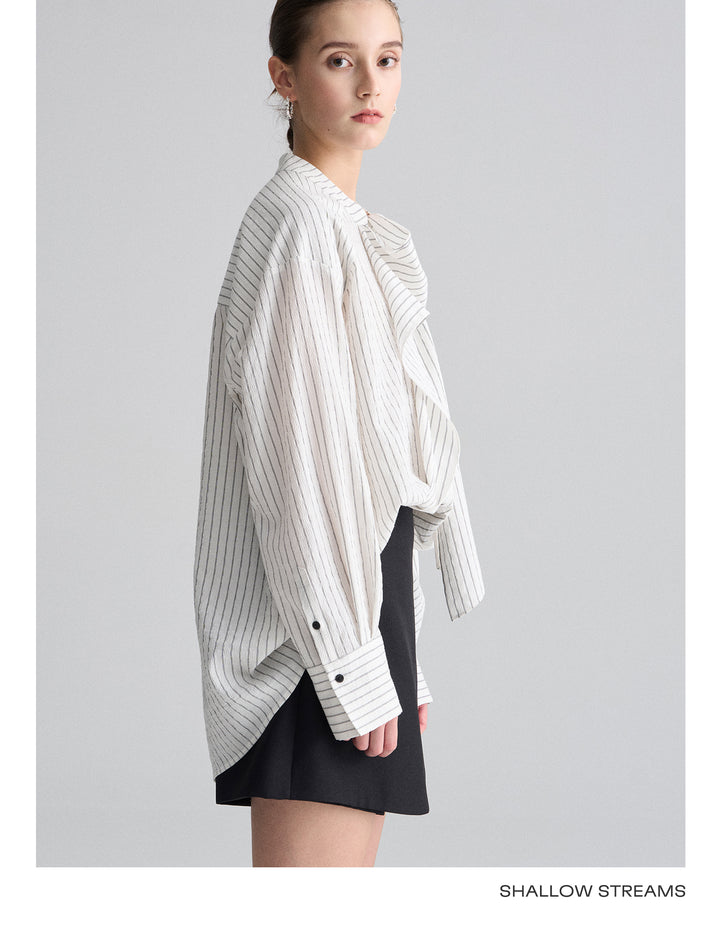 Ribbon Drape Stripe Blouse SSSB0172