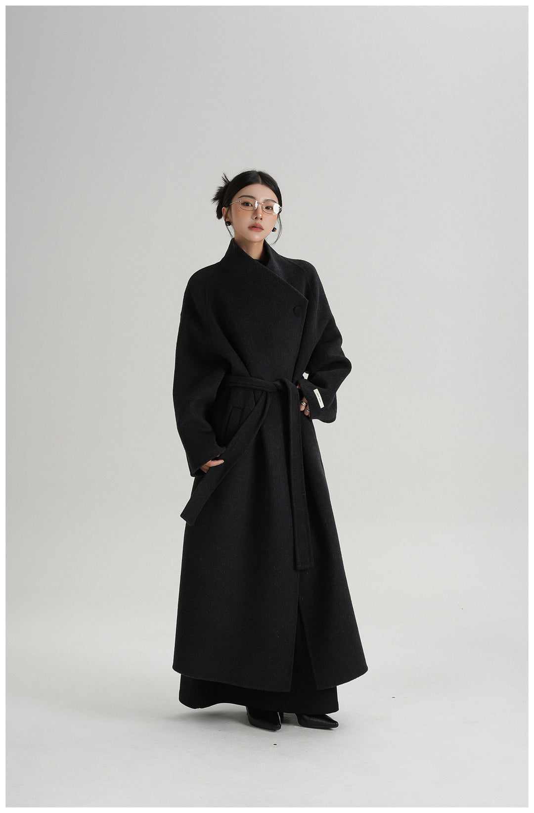 Noir Wrap Belted Wool Coat SRWC0318