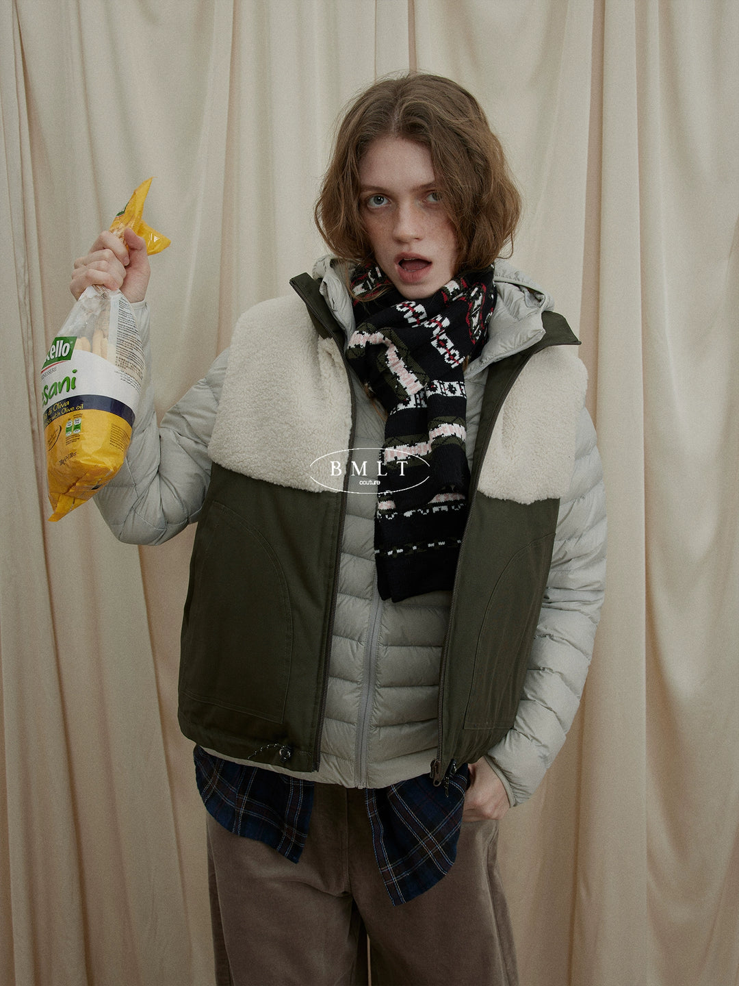 Olive Sherpa-Panel Utility Vest BMUV0298