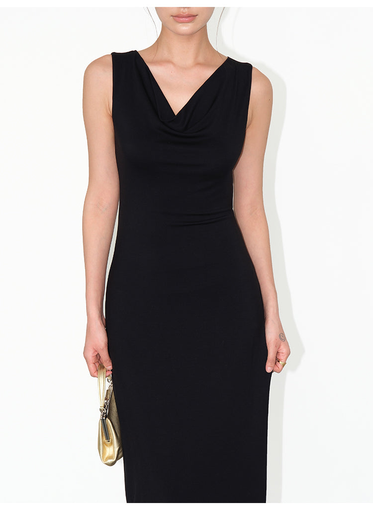 Draped Neckline Knit Maxi Dress NHMD0191
