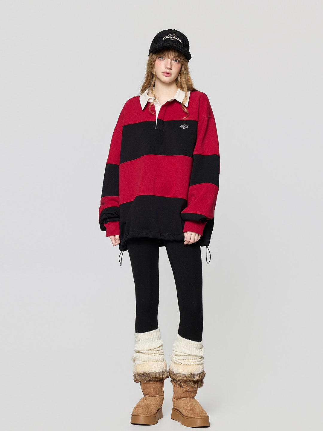 Varsity Stripe Polo Fleece Sweatshirt TSSS0308