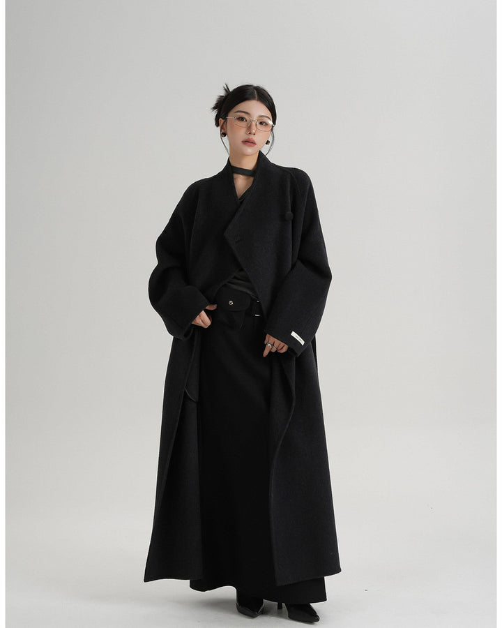 Noir Wrap Belted Wool Coat SRWC0318