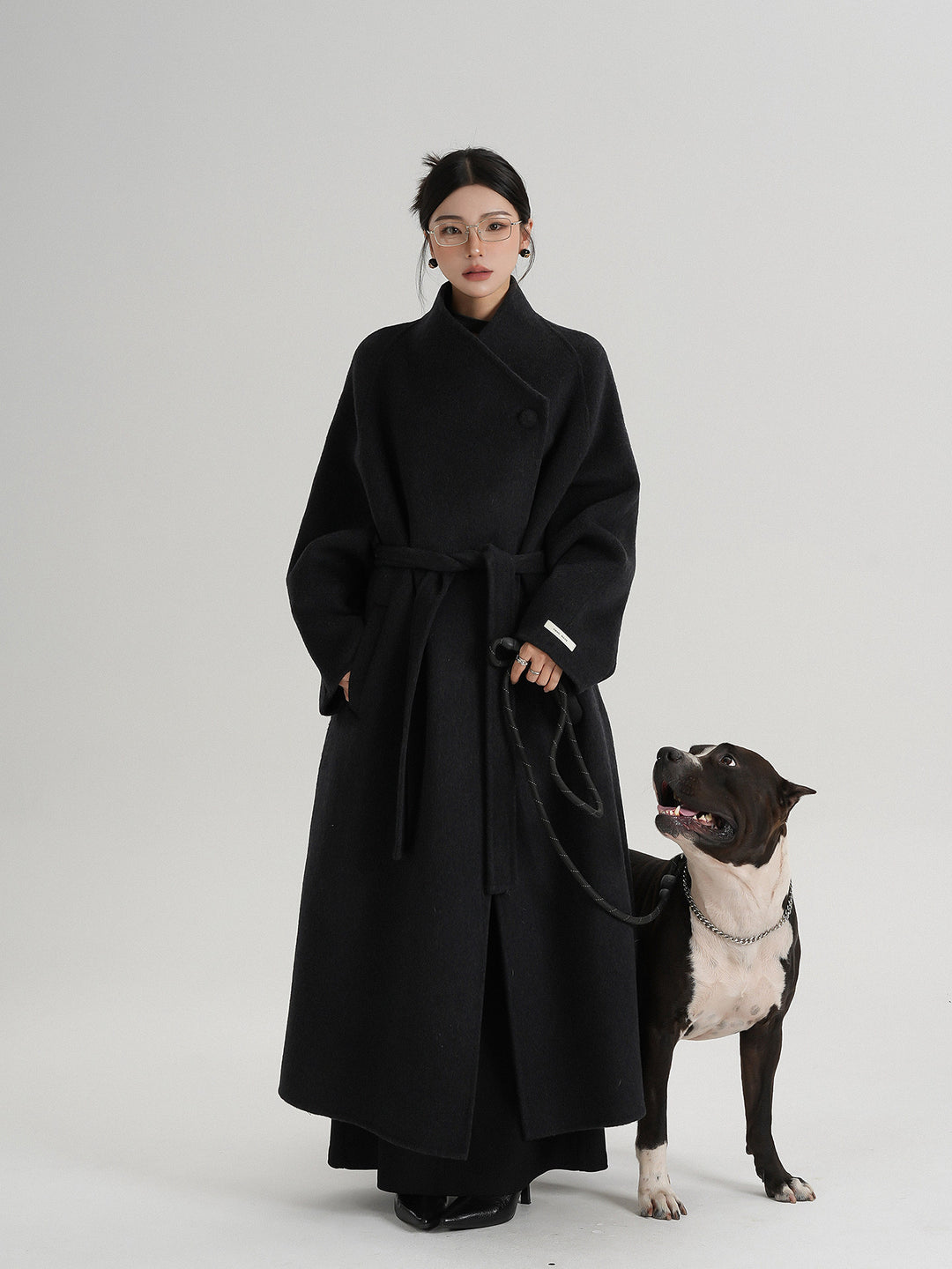 Noir Wrap Belted Wool Coat SRWC0318