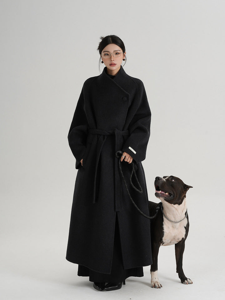 Noir Wrap Belted Wool Coat SRWC0318