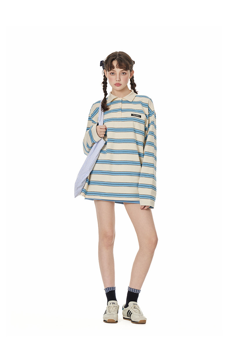 Retro Stripe Oversized Polo Long Sleeve TSOP0278