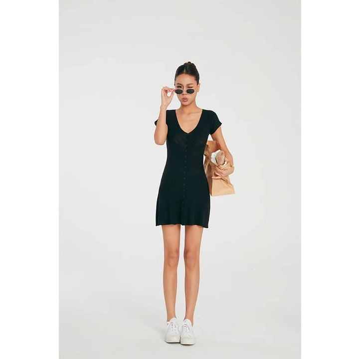 SoftEase Ribbed V-Neck Mini Dress DGMD0196