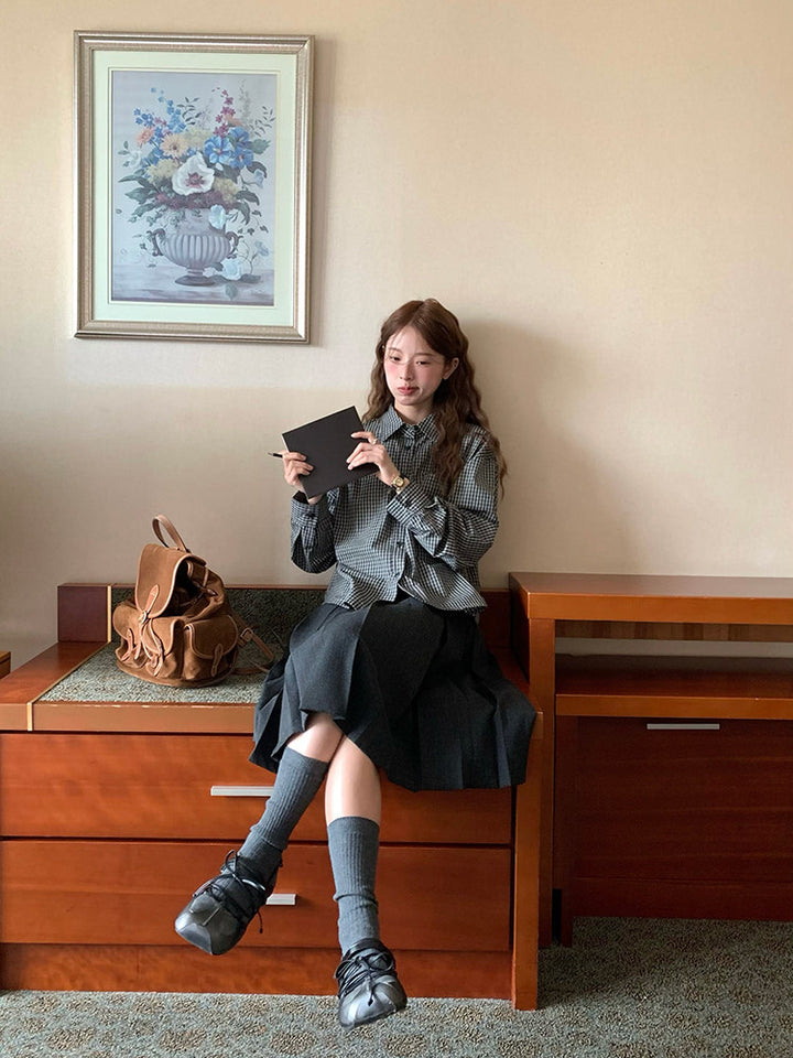 Vintage Check Shirt with Heritage Cable Knit Vest &Tie SET WSVS0334