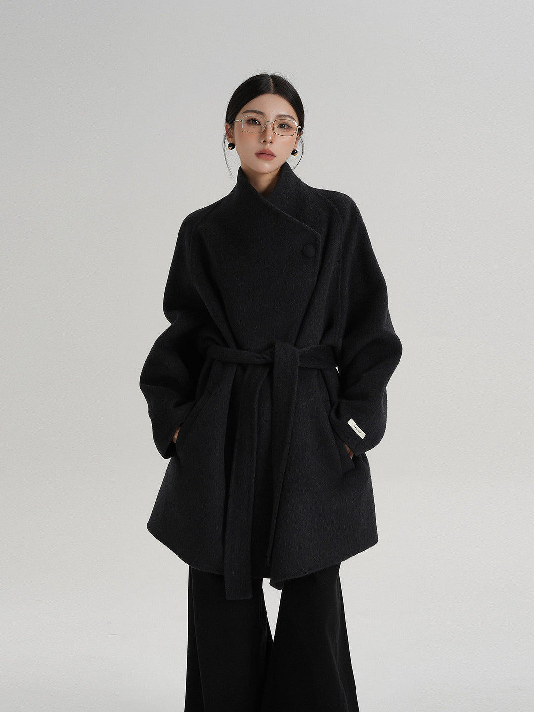 Noir Wrap Belted Wool Coat SRWC0318