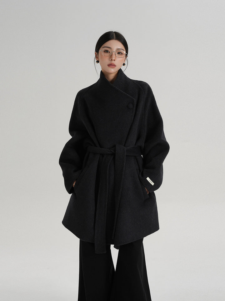 Noir Wrap Belted Wool Coat SRWC0318