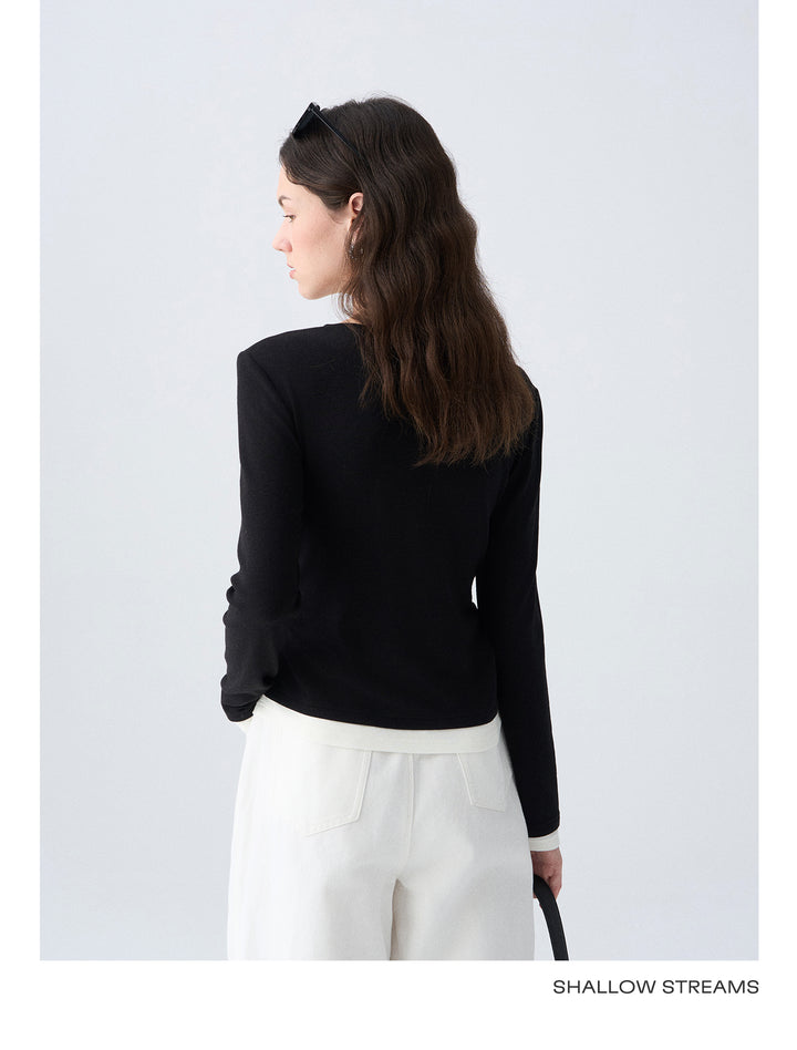 Contrast Layer Knit Cardigan SSKC0287