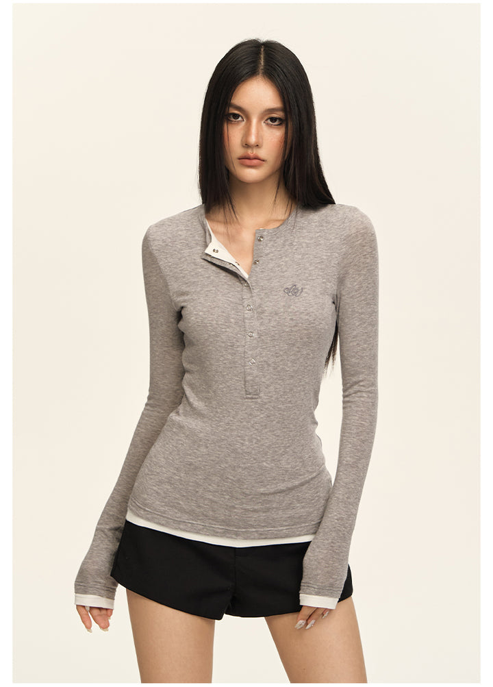 Luxe Layered Henley Top CVLT0157