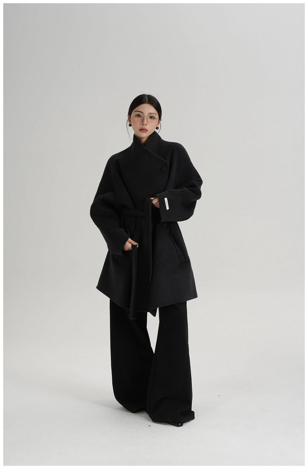 Noir Wrap Belted Wool Coat SRWC0318