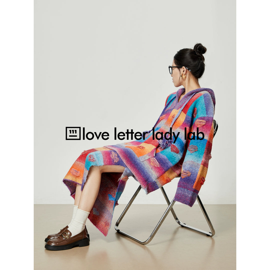 Rainbow Heart Knit Hoodie and Skirt Set LLKS0093