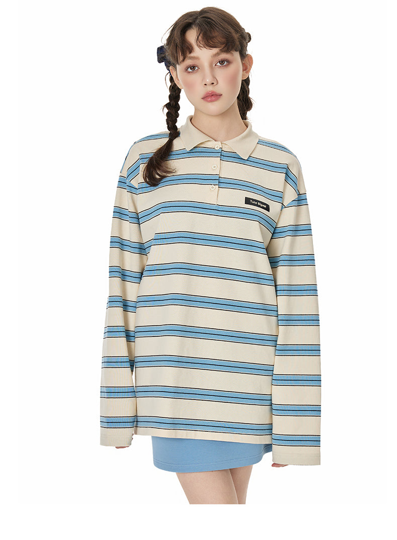 Retro Stripe Oversized Polo Long Sleeve TSOP0278