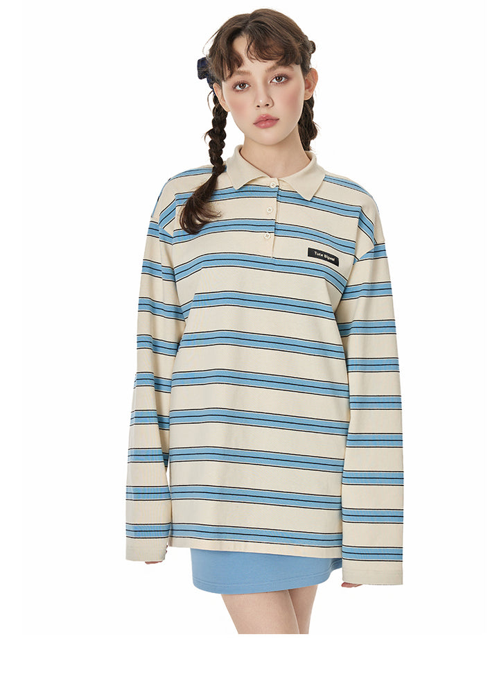 Retro Stripe Oversized Polo Long Sleeve TSOP0278