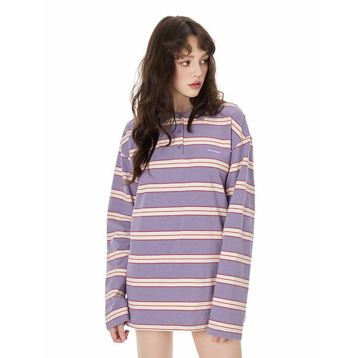Retro Stripe Oversized Polo Long Sleeve TSOP0278
