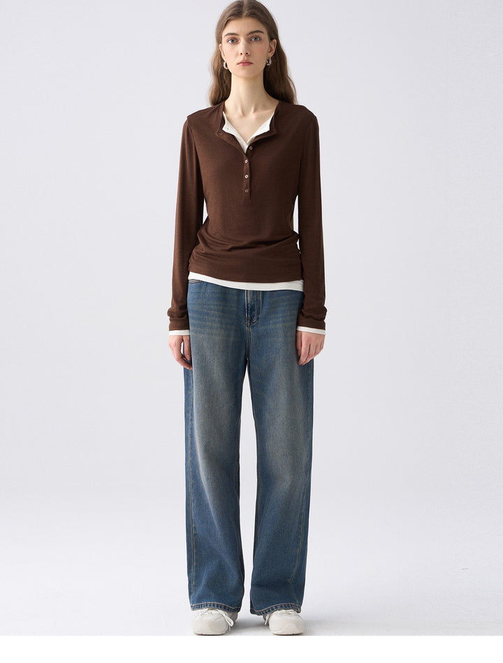 Premium Button Henley Knit Top SSKT0280