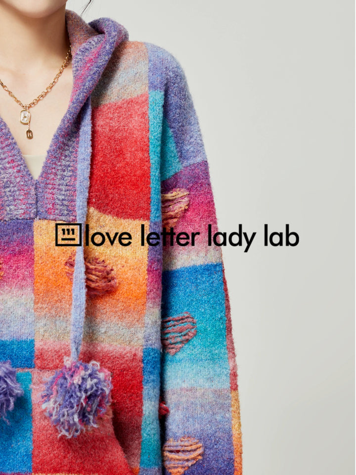 Rainbow Heart Knit Hoodie and Skirt Set LLKS0093