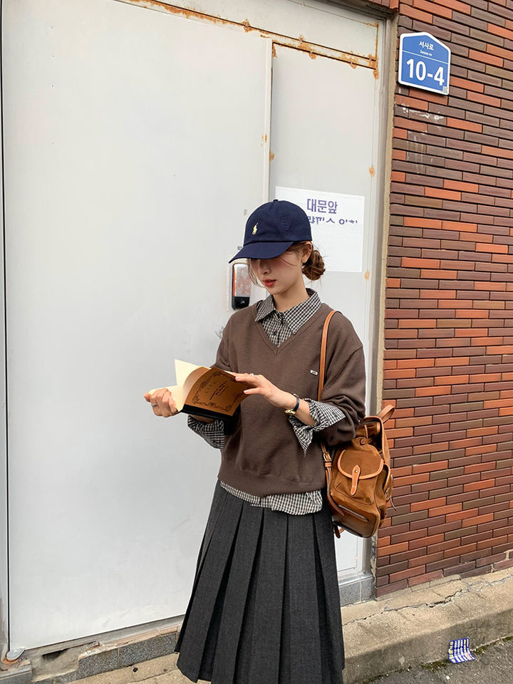 Vintage Check Shirt with Heritage Cable Knit Vest &Tie SET WSVS0334