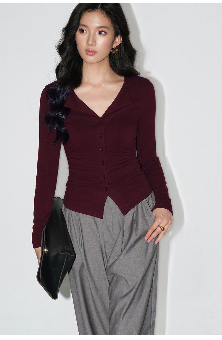 V-Collar Slim Fit Knit Top NHKT0252
