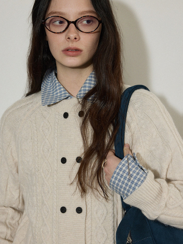 Vintage Cable Knit Double-Button Cardigan LCDC0314