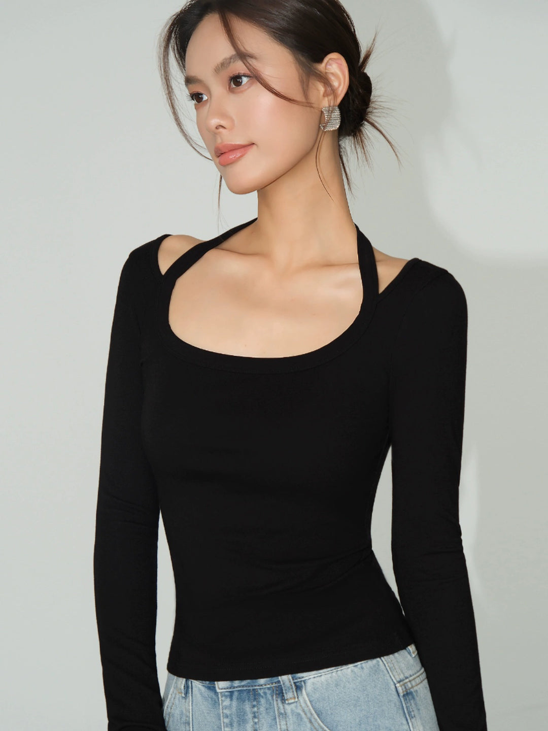 Strap Detail Square Neck Long Sleeve NHSN0261