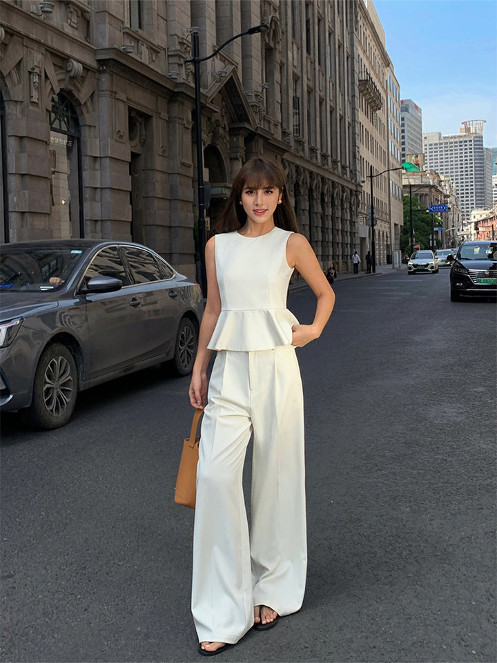 UrbanPetal Peplum Top & Wide-Leg Suit Set NHSS0205