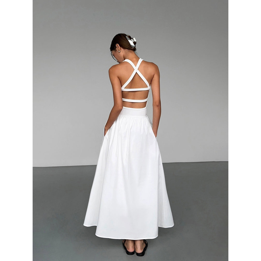 Luxe Crossover Backless Maxi Dress OUMD0247