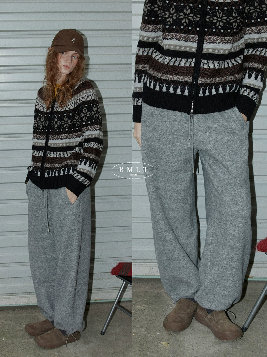 BMLT [Rock Sugar Flower Tea] Korean autumn and winter wool gray elastic waist loose straight thickened casual sweatpants